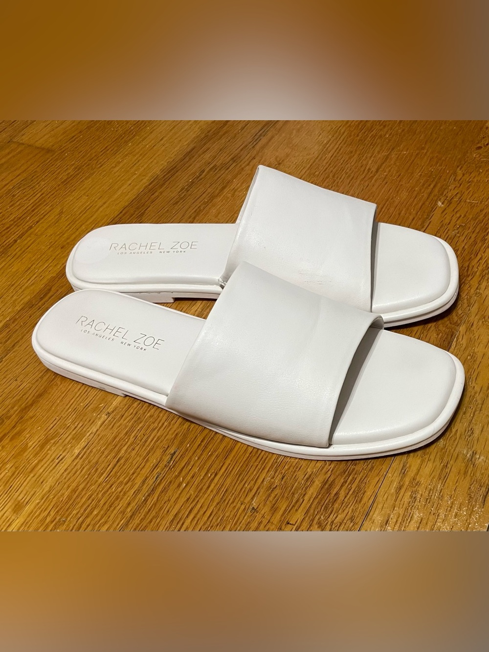 Rachel Zoe White Wide-strap Slide Sandals Narrow